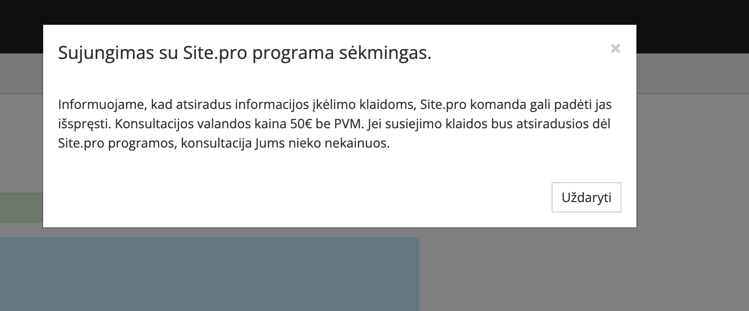 Pranešimas patvirtinantis sėkmingą sujunimą